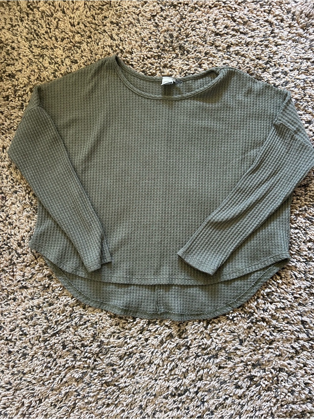 Paper Crane Olive Waffle Knit Long Sleeve Top
